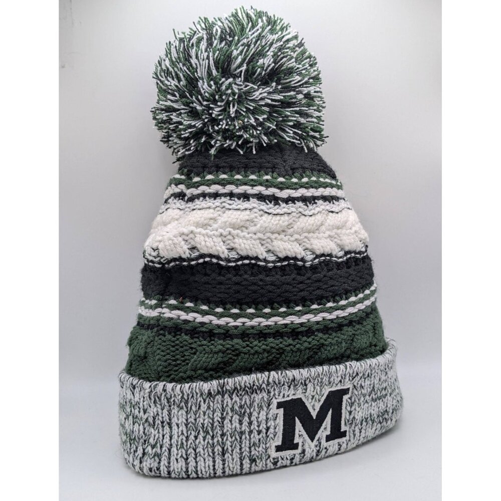Marshall University Thundering Herd Winter Hat Knit Beanie Pom Green Stripe Warm